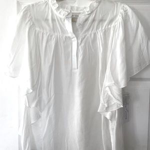 NWT NEW BISHOP + YOUNG white flutter sleeve top in white, size small